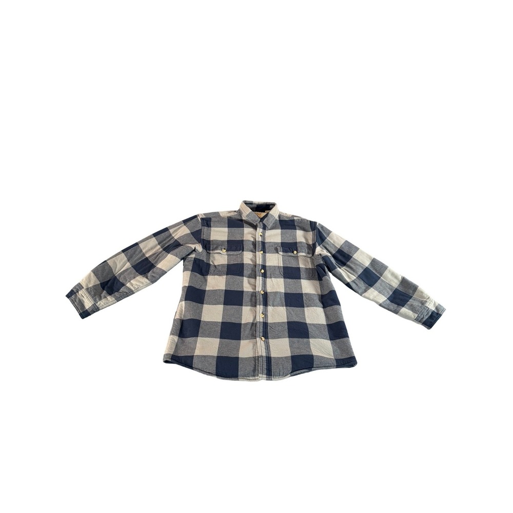 RedHead Mens Navy Grey Buffalo Plaid Sherpa Lined Flannel Shirt Jacket Large